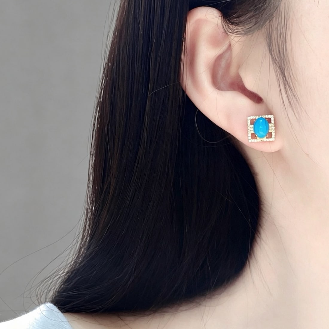 14k Gold 2.25 Ctw Natural Blue Turquoise & Diamond Earrings - 6
