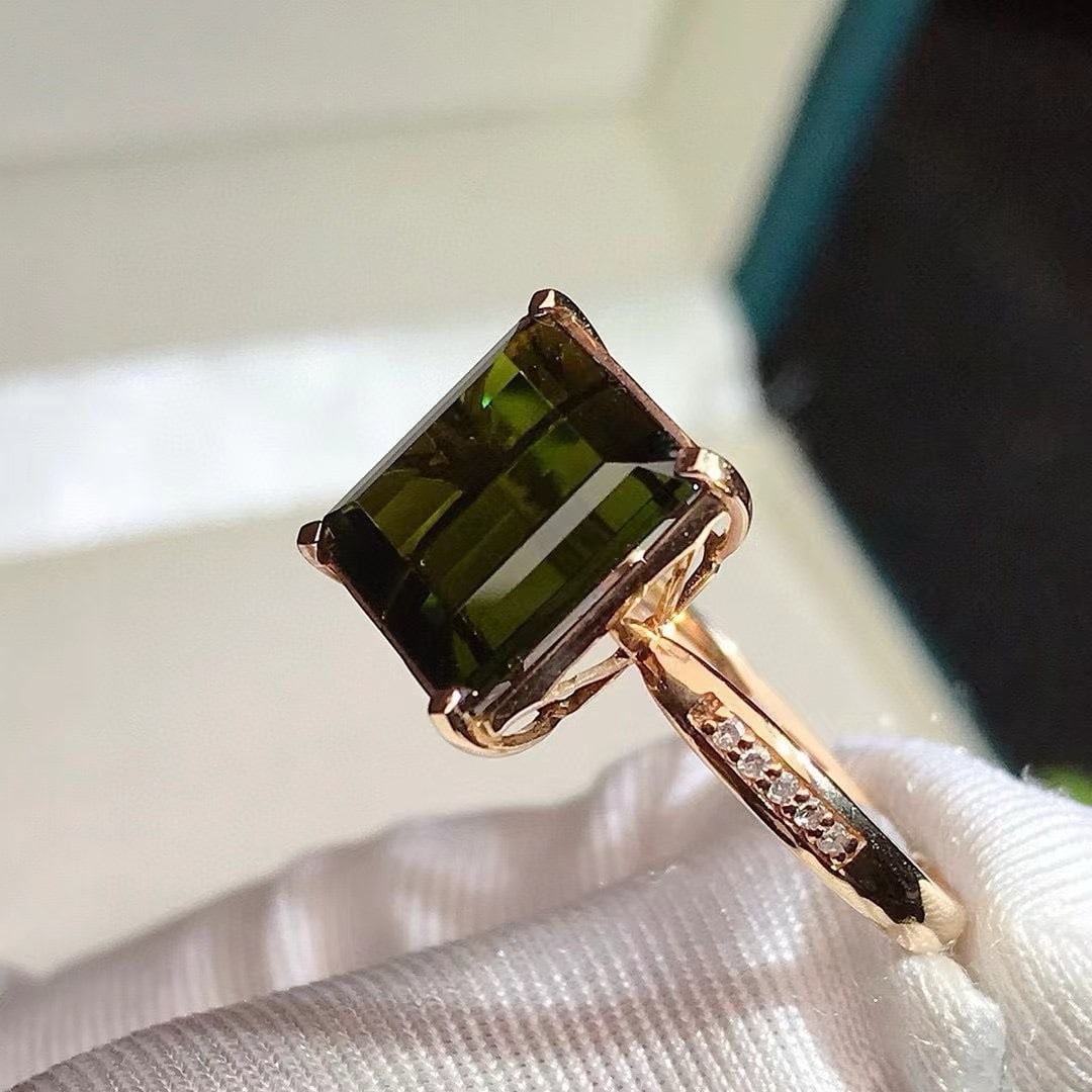 14k Gold 5.2 Ct Natural Tourmaline & Diamond Ring - 4