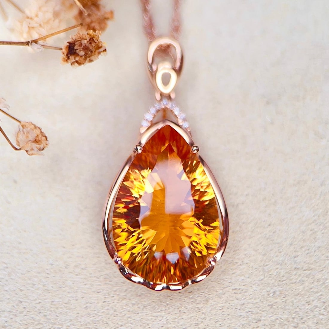 14k Gold 9.22 Ctw Natural Citrine & Diamond Pendant( Without Chain ): Ref:231192196 // gold content:14k gold // main gemstone:citrine // shape:pear // carat weight:9. 2ct // color:yellow // treatment:natural // // adjacent gemstone 2 : diamond // number of stones:9 //