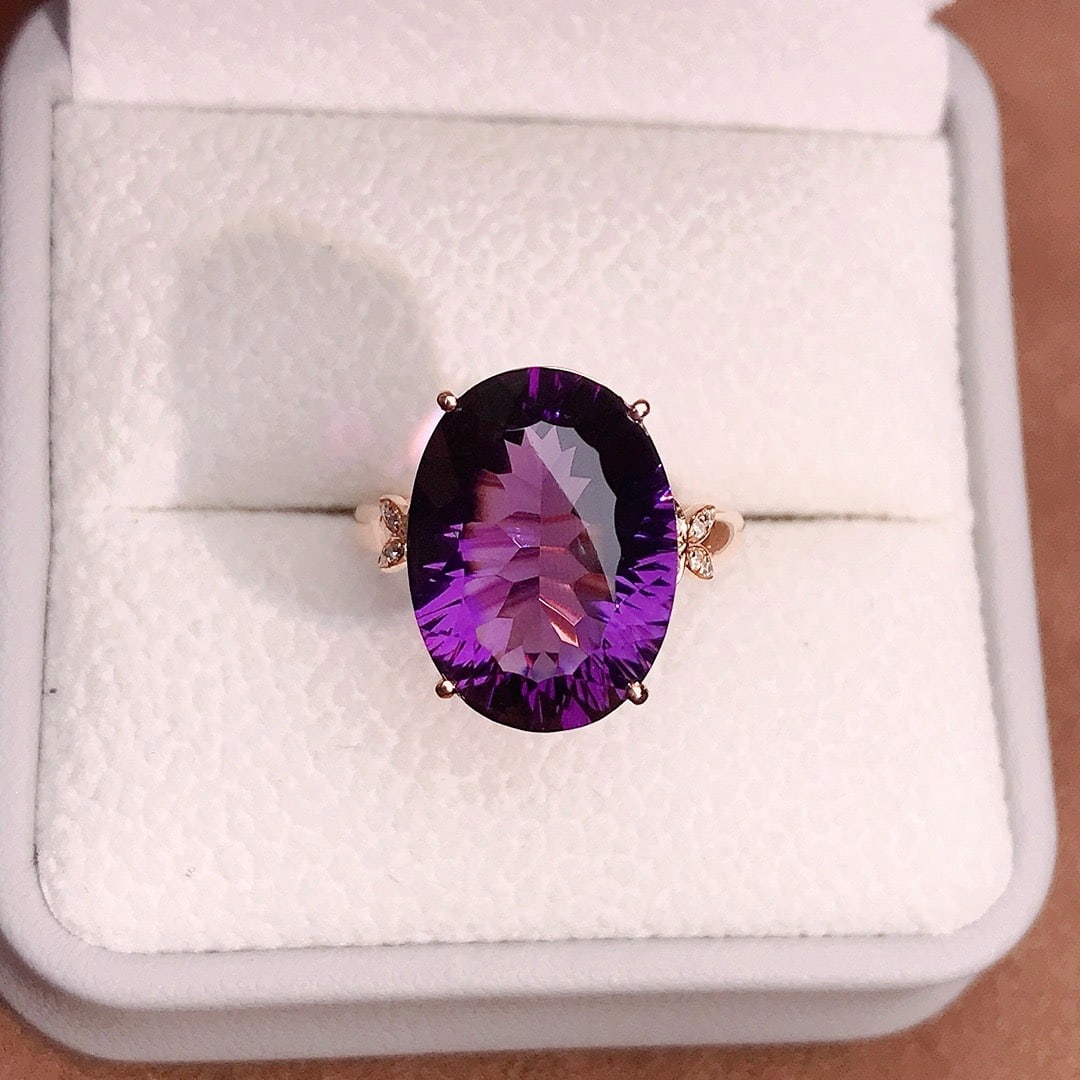 14k Gold 7.10 Ctw Natural Amethyst & Diamond Ring - 2