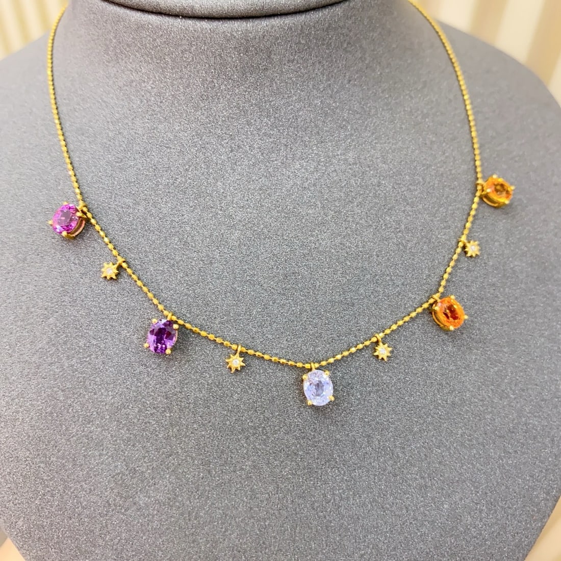 14k Gold 3.65 Ct Natural Sapphire & Diamond Necklace - 3