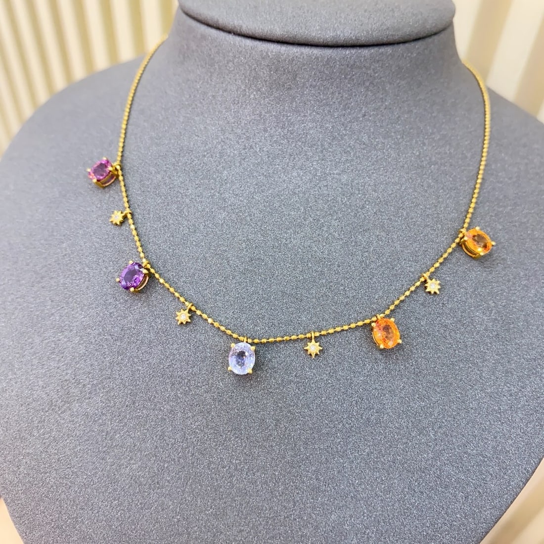 14k Gold 3.65 Ct Natural Sapphire & Diamond Necklace - 4