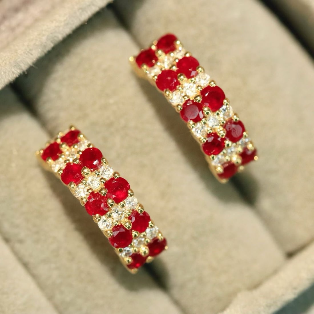 14k Gold 1.36 Ctw Natural Ruby & Diamond Earrings - 2