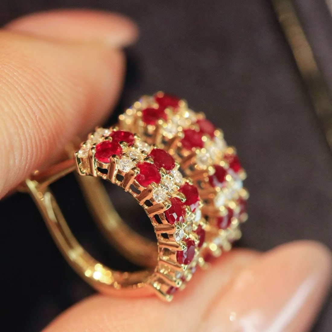 14k Gold 1.36 Ctw Natural Ruby & Diamond Earrings - 4