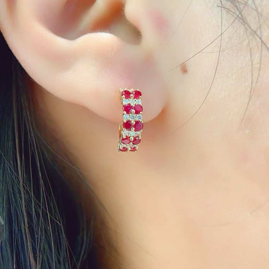 14k Gold 1.36 Ctw Natural Ruby & Diamond Earrings - 5