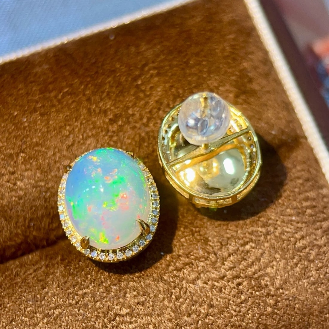 14k Gold 5.03 Ctw Natural Opal & Diamond Earrings - 5