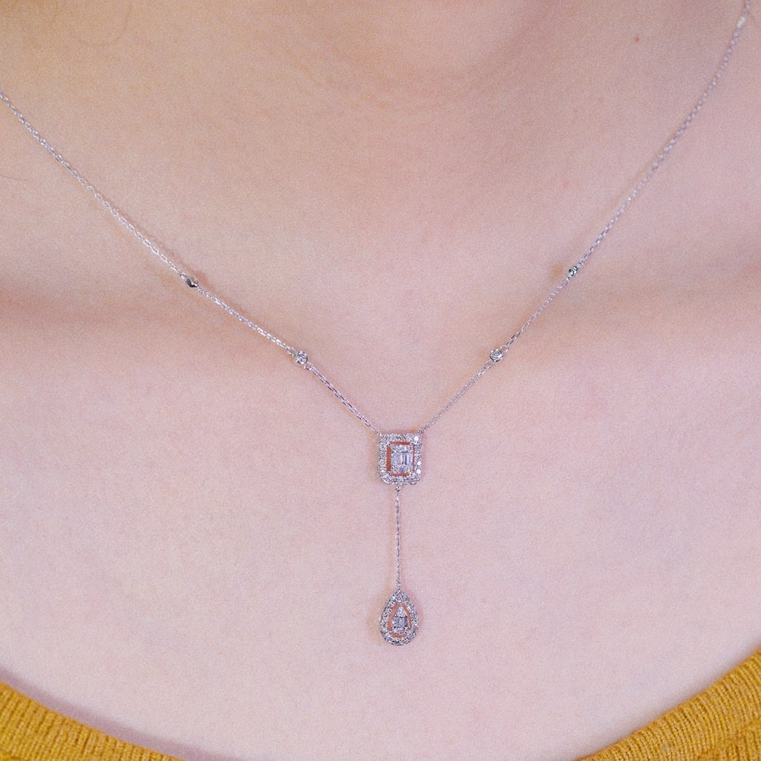 14k Gold 0.50 Ct Natural H Diamond Necklace - 7