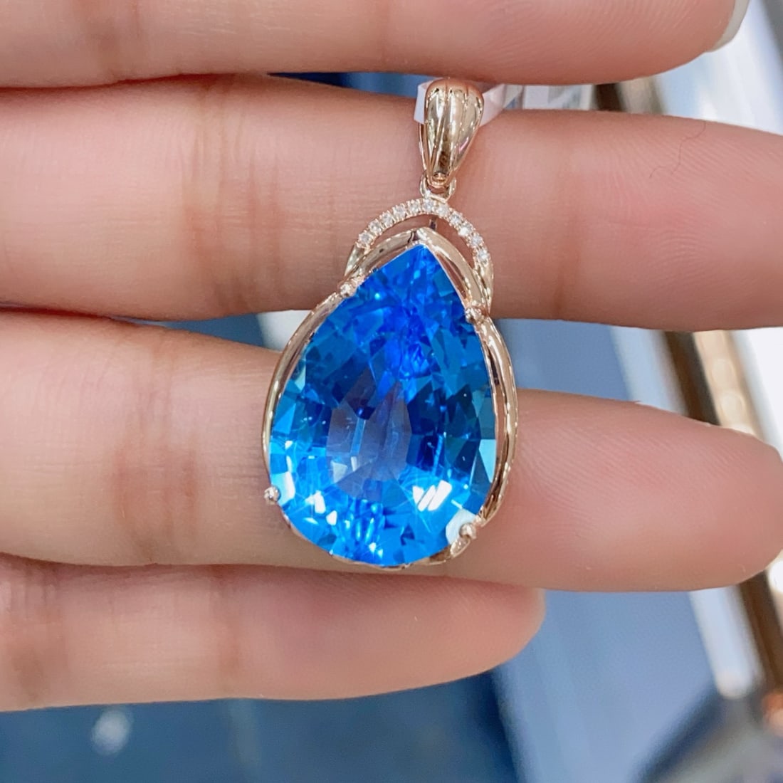 14k Gold 15.03 Ctw Natural Topaz & Diamond Pendant( Without Chain ) - 2