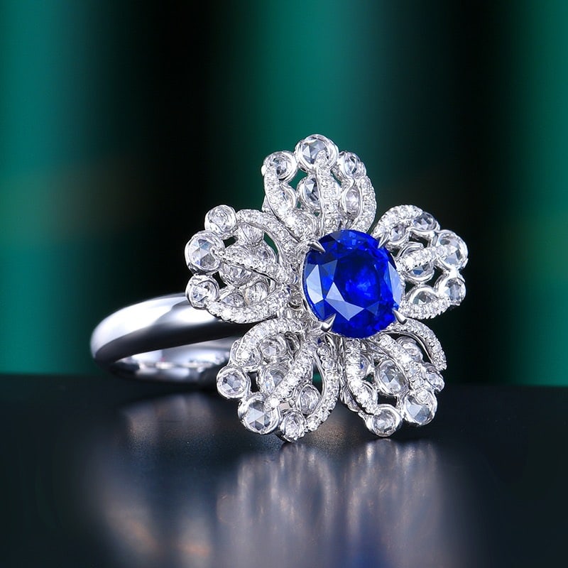 14k Gold 2.15 Ctw Natural Sapphire & Diamond & Flowers Ring/pendant( Without Chain ) - 3