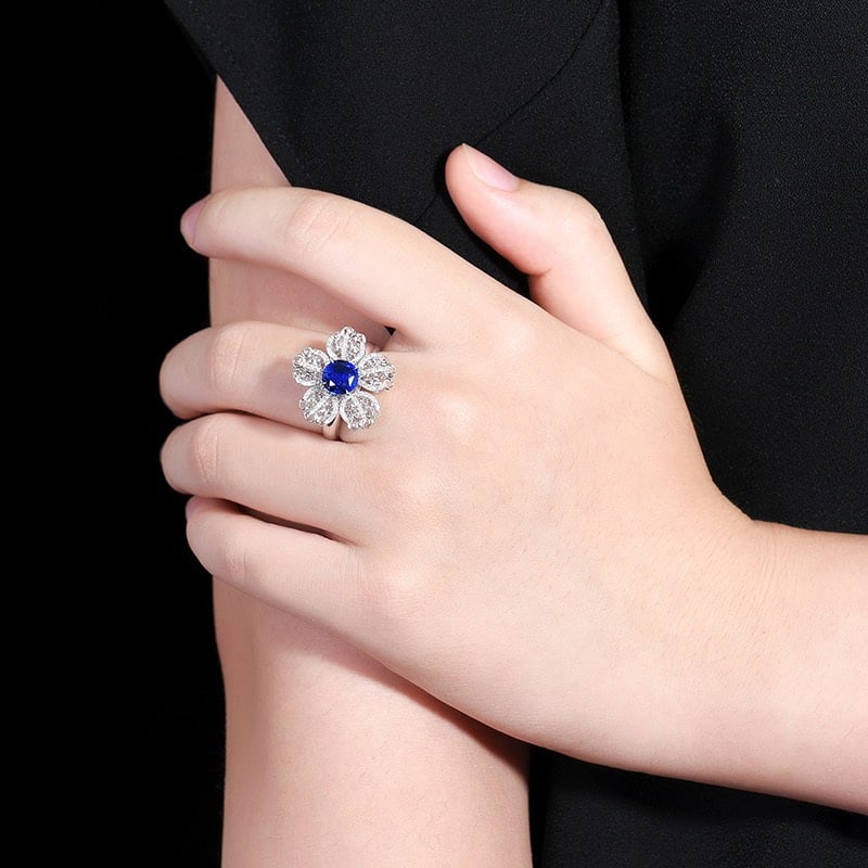 14k Gold 2.15 Ctw Natural Sapphire & Diamond & Flowers Ring/pendant( Without Chain ) - 8