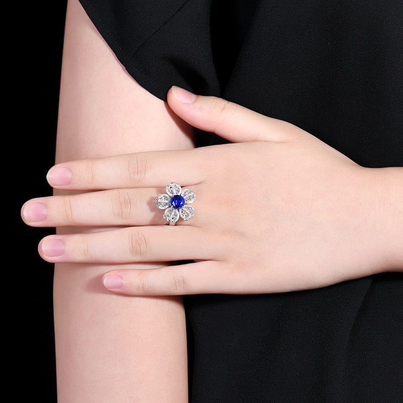 14k Gold 2.15 Ctw Natural Sapphire & Diamond & Flowers Ring/pendant( Without Chain ) - 9