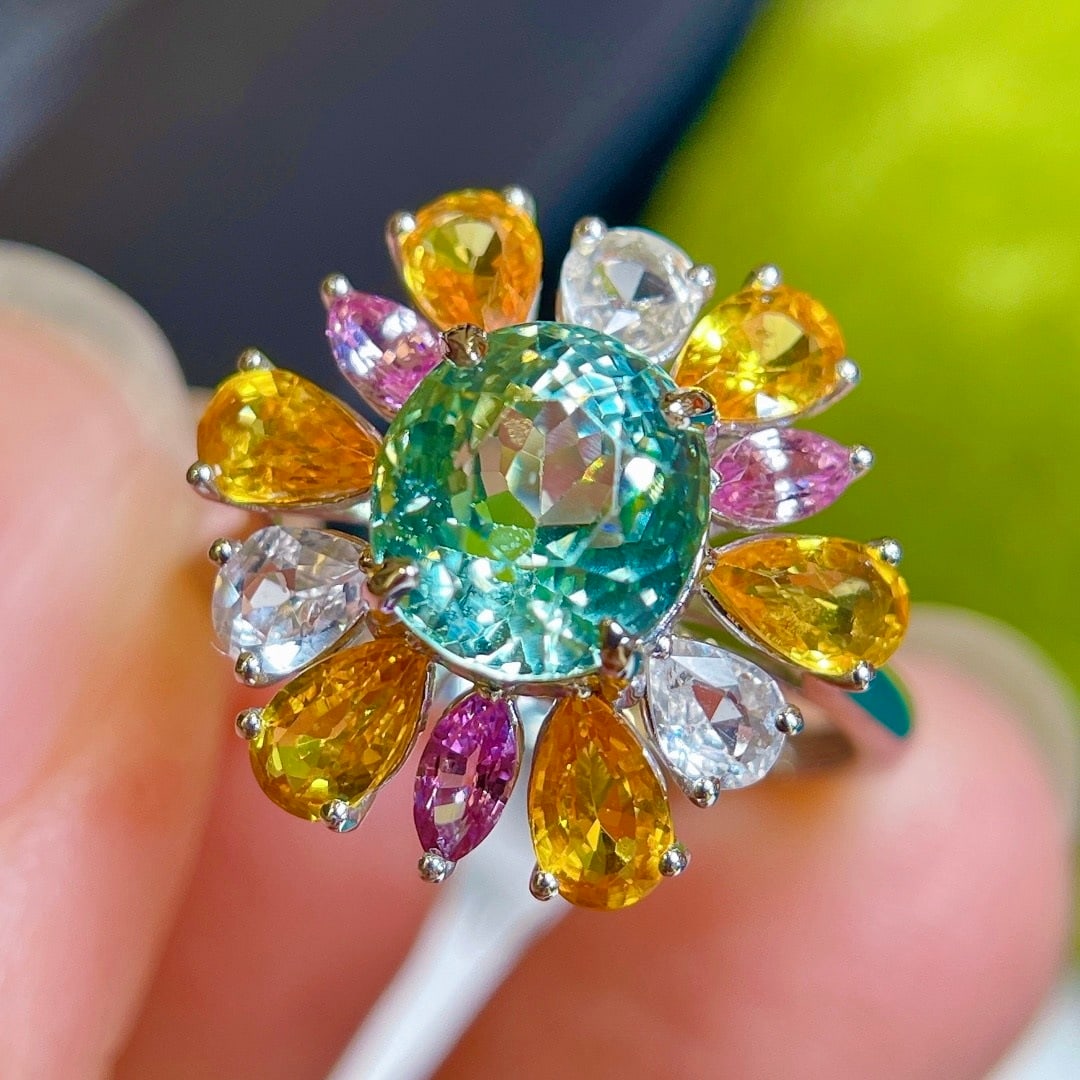 14k Gold 4.62 Ctw Natural Tourmaline & Sapphire Ring - 2
