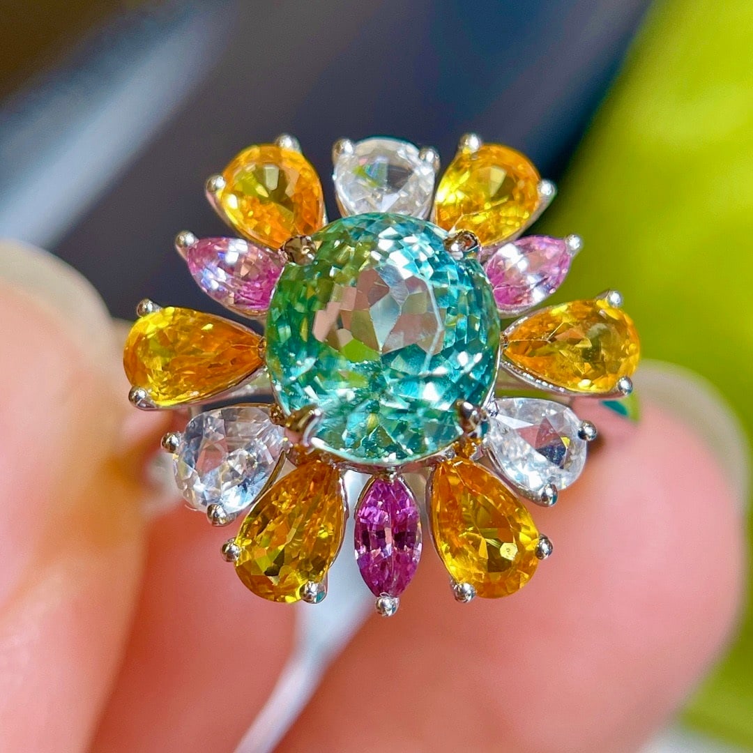 14k Gold 4.62 Ctw Natural Tourmaline & Sapphire Ring - 3