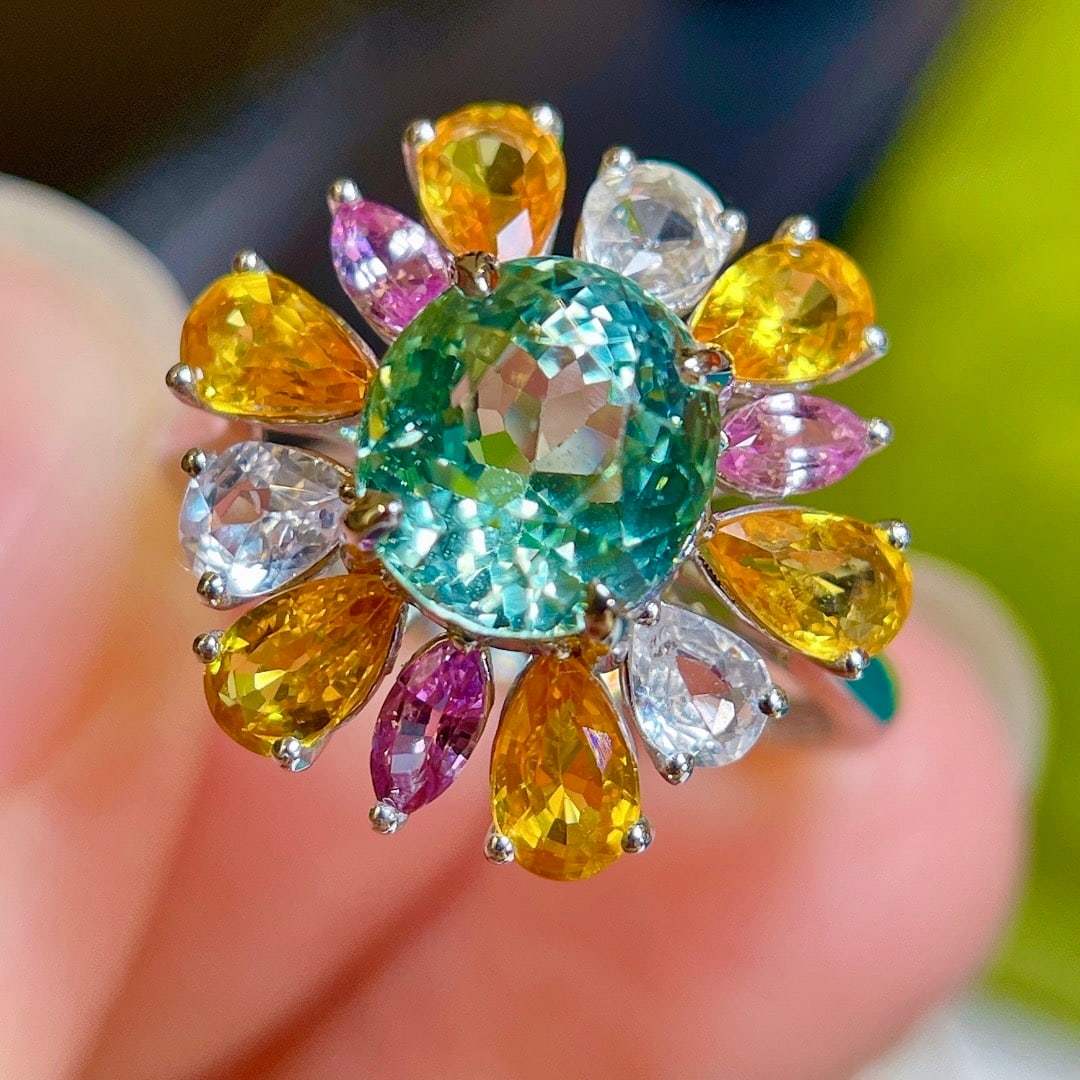 14k Gold 4.62 Ctw Natural Tourmaline & Sapphire Ring - 4