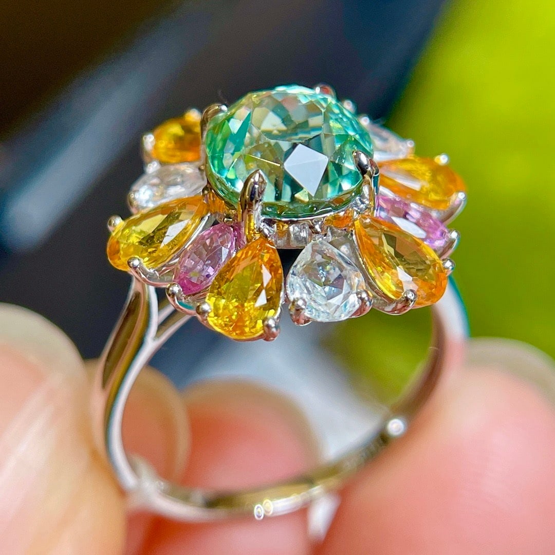 14k Gold 4.62 Ctw Natural Tourmaline & Sapphire Ring - 5