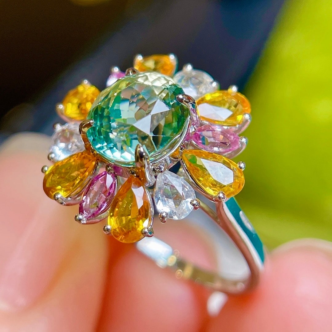14k Gold 4.62 Ctw Natural Tourmaline & Sapphire Ring - 6