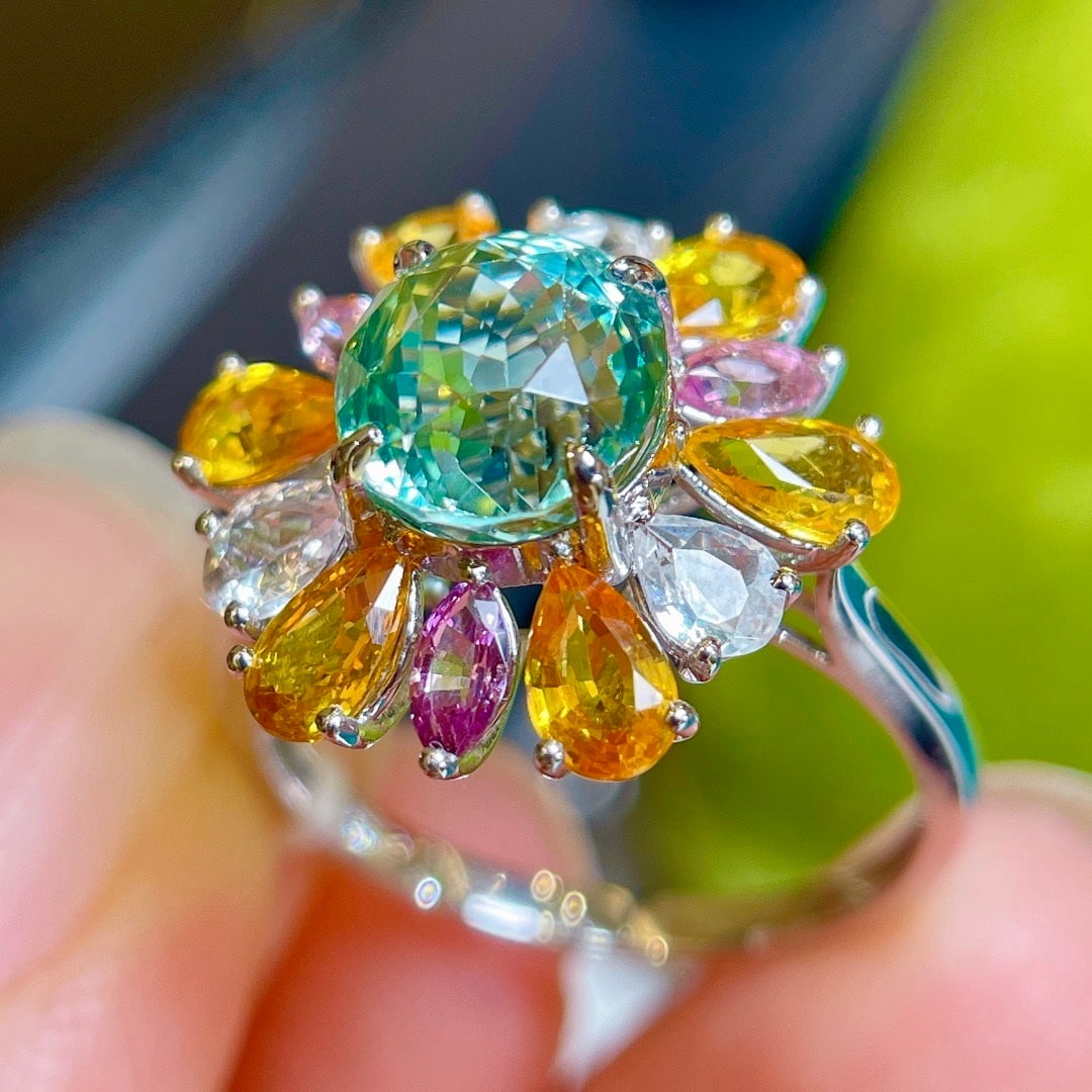 14k Gold 4.62 Ctw Natural Tourmaline & Sapphire Ring - 8