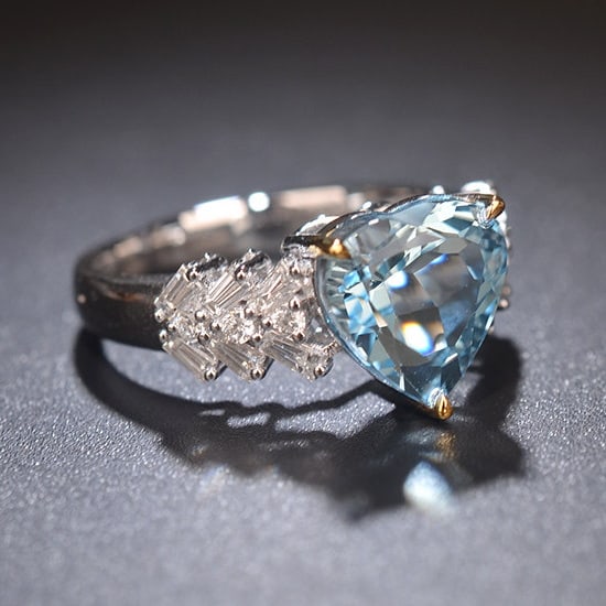 14k Gold 3.04 Ctw Natural Aquamarine & Diamond Ring - 3