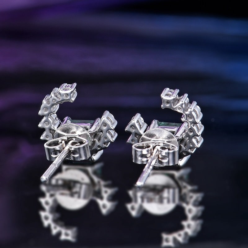 14k Gold 0.87 Ctw Vivid Green Natural Emerald & Diamond Earrings - 4