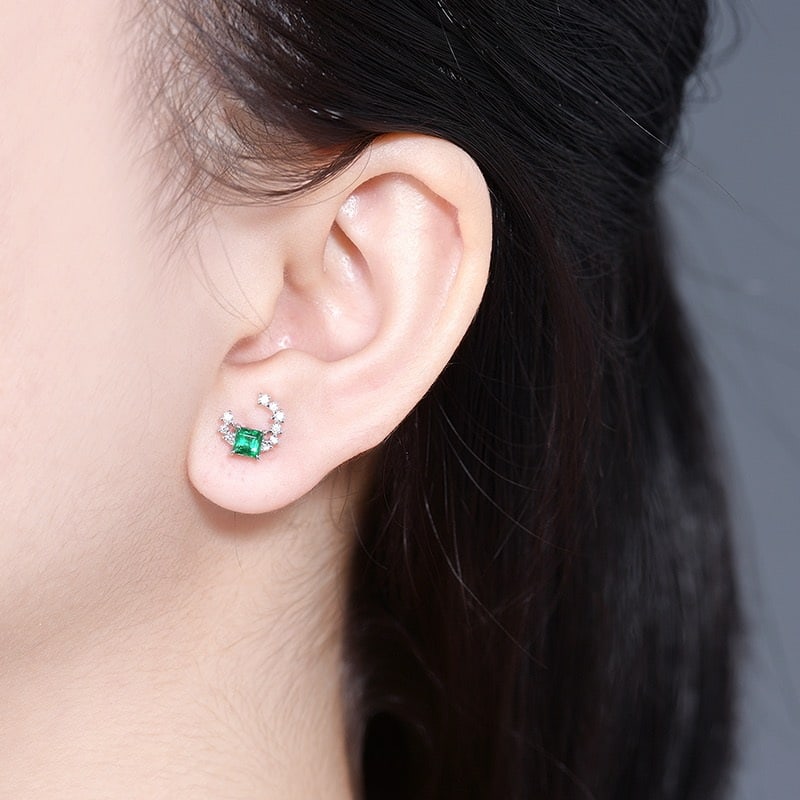 14k Gold 0.87 Ctw Vivid Green Natural Emerald & Diamond Earrings - 5