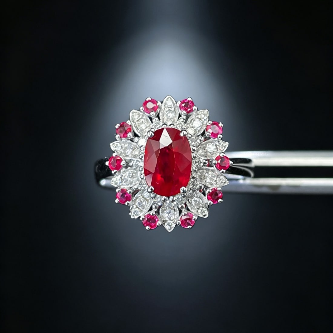 14k Gold 1.25 Ctw Natural Ruby & Diamond Ring: Ref:231192261 // gold content:14k gold // ring size:7. 25us // // main gemstone:ruby // shape:oval // carat weight:1. 01ct // color:red // treatment:natural // // adjacent gemstone 2 : diamond //