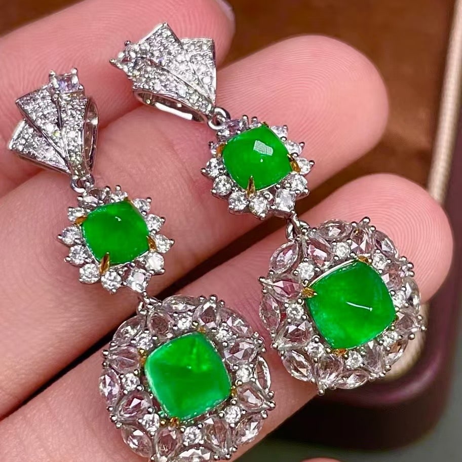 14k Gold 5.1 Ctw Natural Emerald & Sapphire Earrings - 2