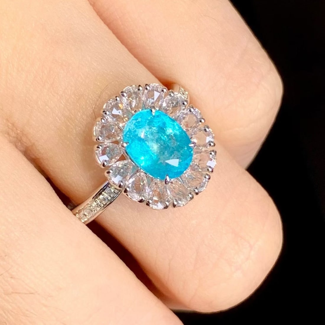 14k Gold 1.1 Ct Natural Paraiba Tourmaline & Diamond & Sapphire Ring - 5