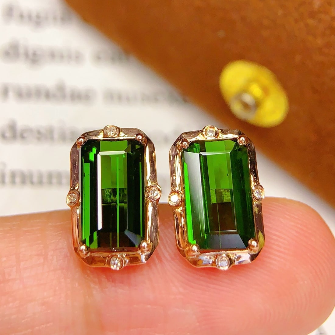 14k Gold 4.62 Ct Natural Tourmaline & Diamond Earrings - 2