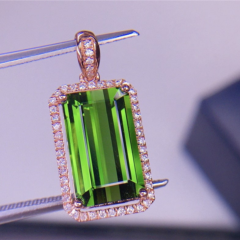 14k Gold 5.32 Ct Natural Tourmaline & Diamond Pendant( Without Chain ) - 3