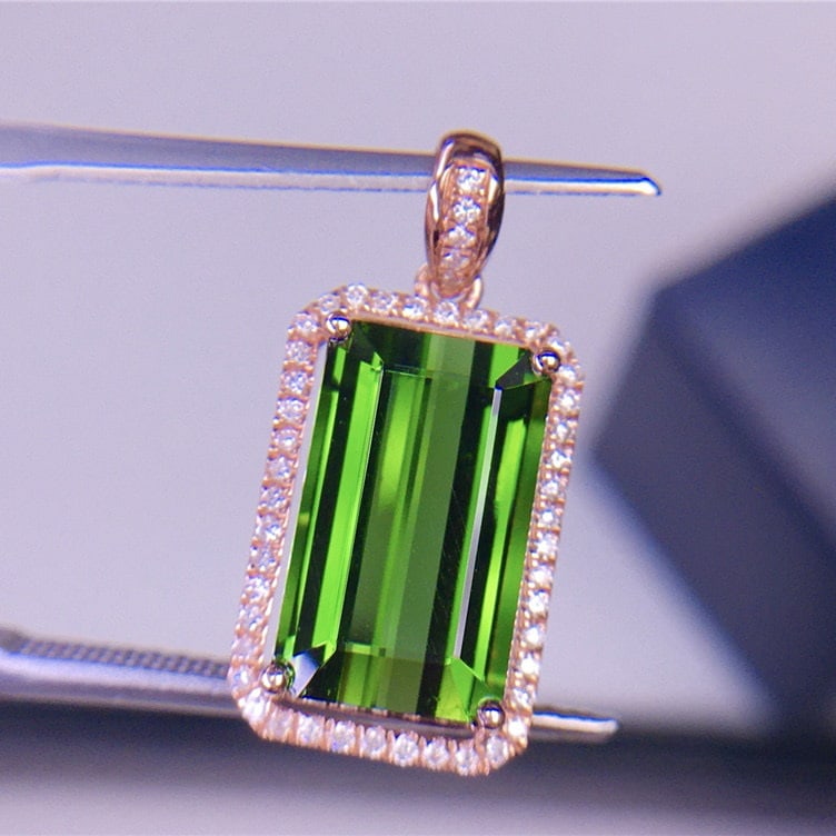 14k Gold 5.32 Ct Natural Tourmaline & Diamond Pendant( Without Chain ) - 4