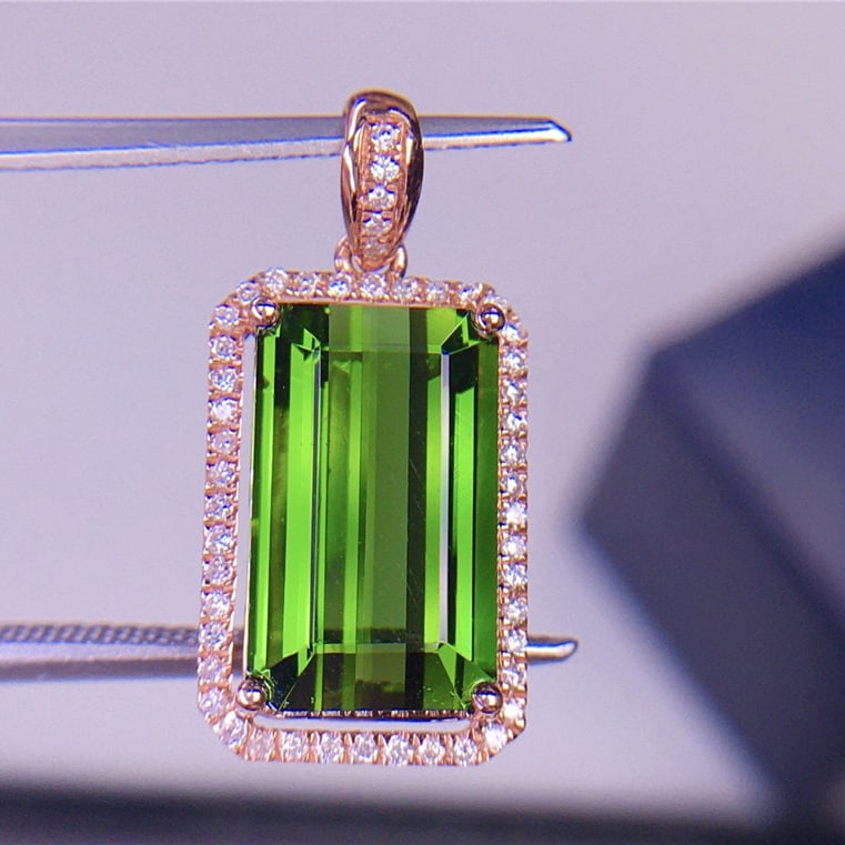 14k Gold 5.32 Ct Natural Tourmaline & Diamond Pendant( Without Chain ) - 5