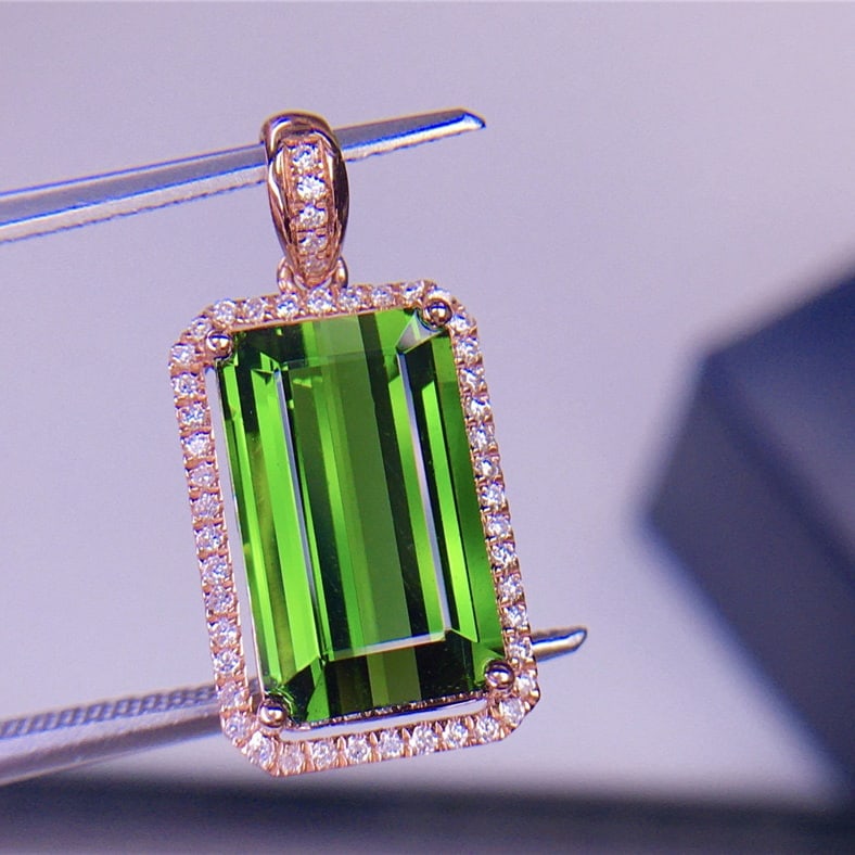 14k Gold 5.32 Ct Natural Tourmaline & Diamond Pendant( Without Chain ) - 6