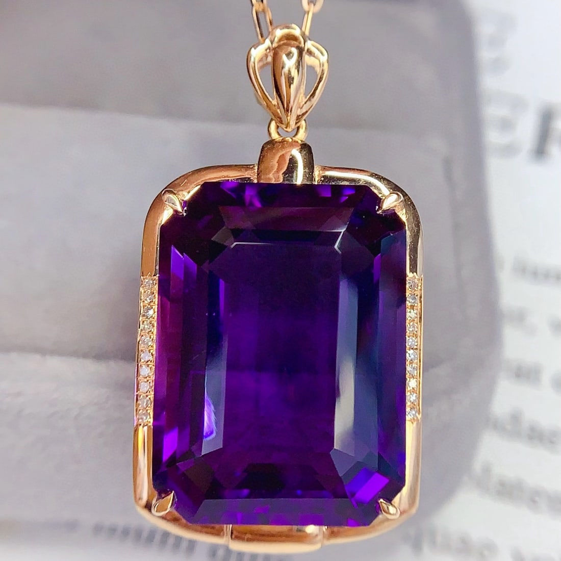 14k Gold 25.4 Ct Natural Amethyst & Diamond Pendant( Without Chain ) - 2