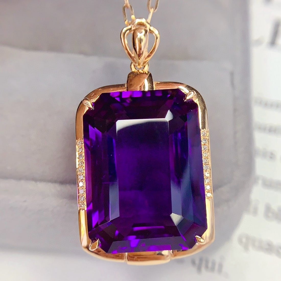 14k Gold 25.4 Ct Natural Amethyst & Diamond Pendant( Without Chain ) - 3