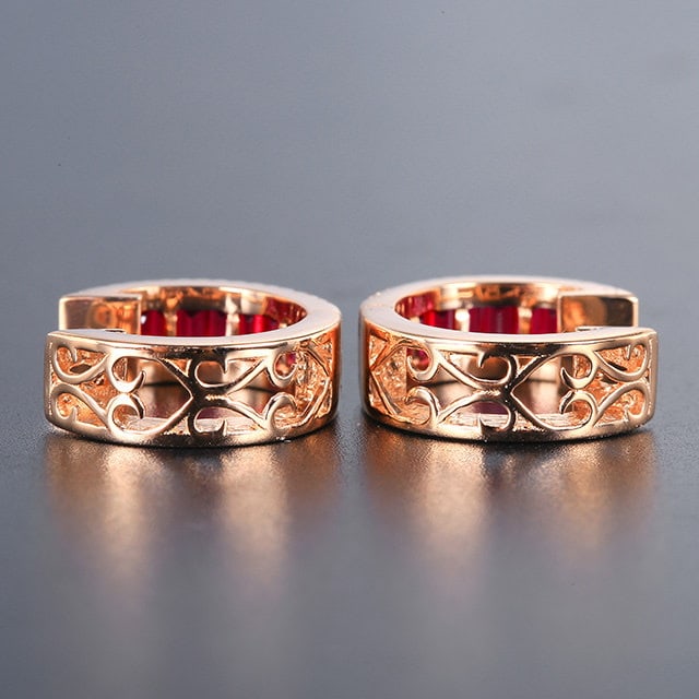 14k Gold 1.05 Ctw Natural Ruby & Diamond Earrings - 4