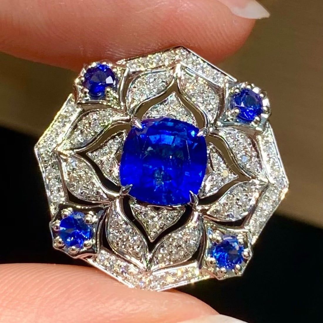 14k Gold 1.65 Ct Natural Sapphire & Diamond Pendant( Without Chain ) - 2