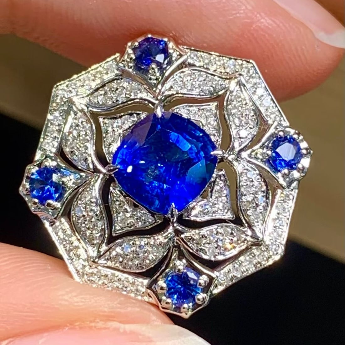 14k Gold 1.65 Ct Natural Sapphire & Diamond Pendant( Without Chain ) - 3