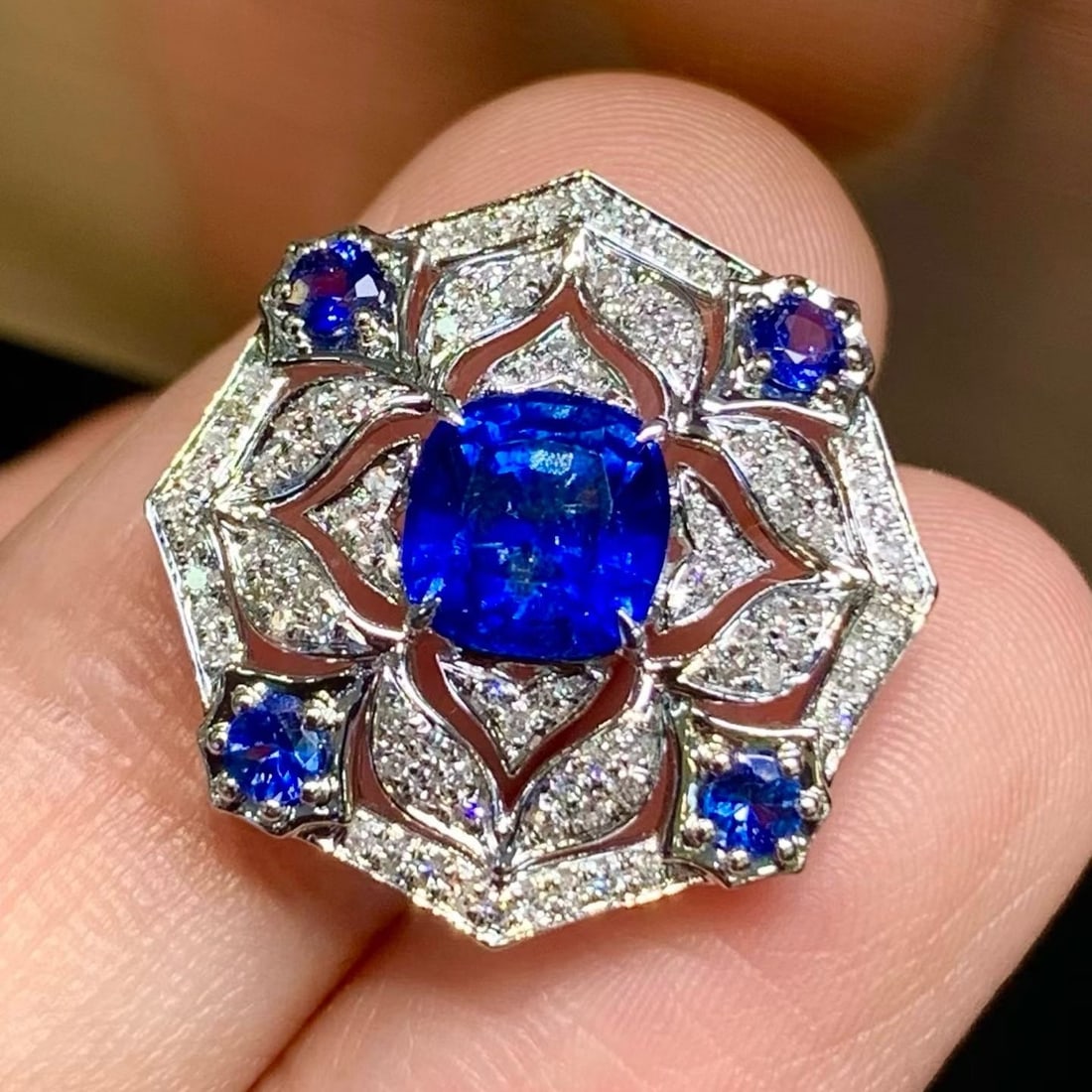 14k Gold 1.65 Ct Natural Sapphire & Diamond Pendant( Without Chain ) - 4
