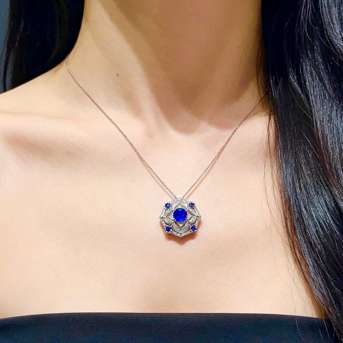14k Gold 1.65 Ct Natural Sapphire & Diamond Pendant( Without Chain ) - 5