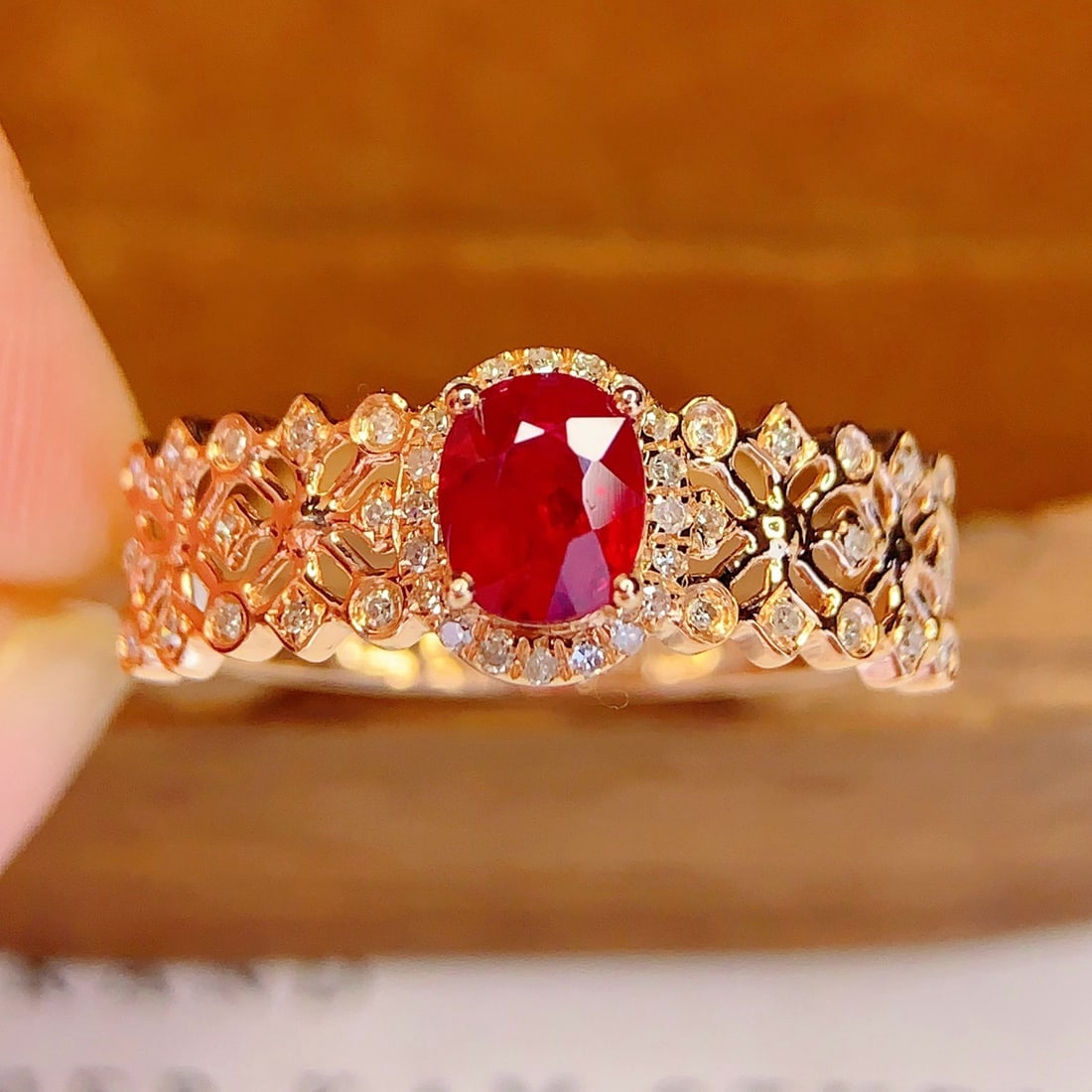14k Gold 0.65 Ct Natural Ruby & Diamond Ring - 4