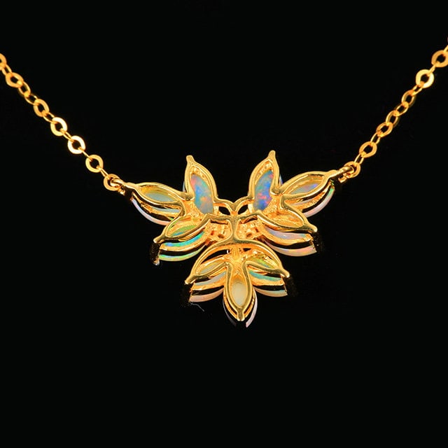 14k Gold 0.96 Ctw Natural Opal & Diamond Necklace - 4