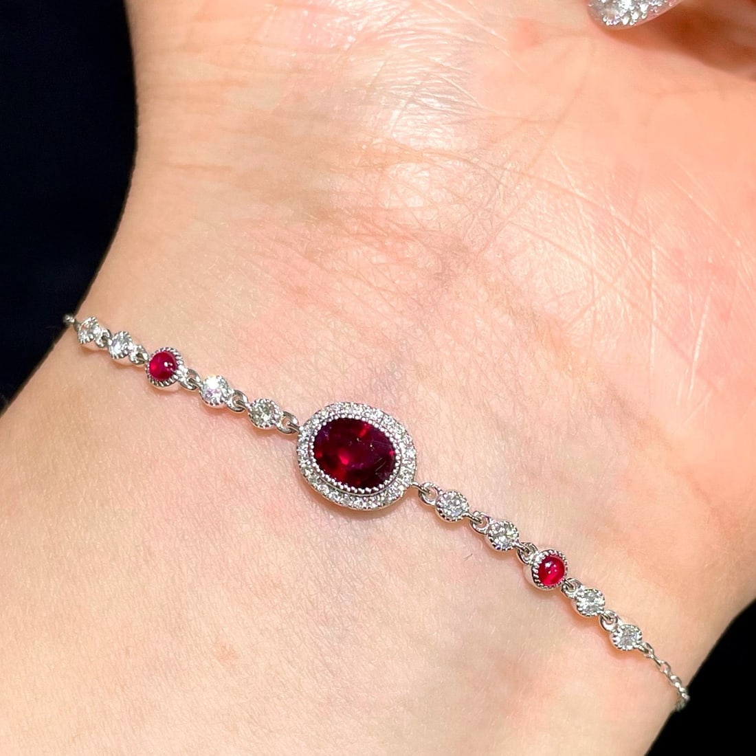 14k Gold 1.11 Ctw Natural Ruby & Diamond Bracelet - 2