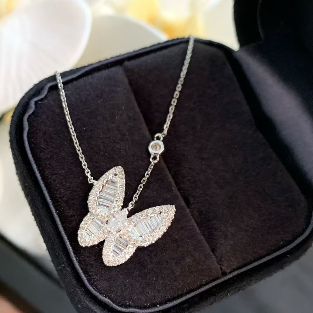 14k Gold 0.6 Ct Natural H Diamond & Butterfly Necklace: Ref:231192323 // gold content:14k gold // main gemstone:diamond // shape:multiple // carat weight:0. 6ct // clarity grade:vs-si // color:h // treatment:natural // Condition: New Low Estimate: 2400.00 