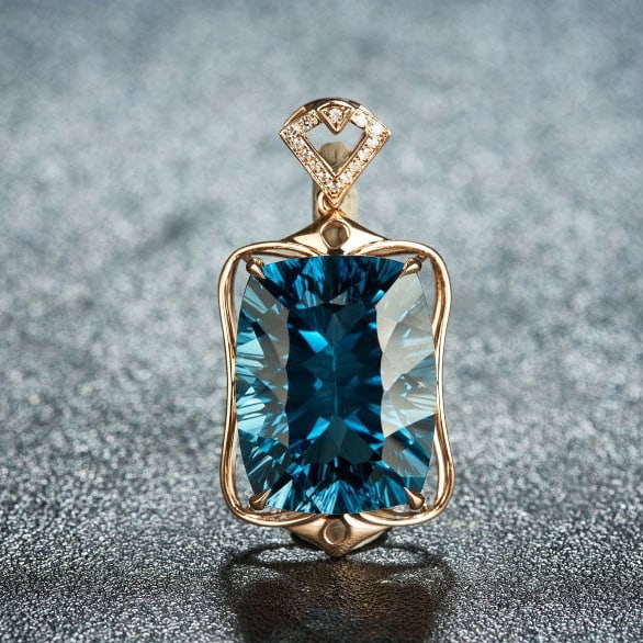 14k Gold 16.7 Ct Natural Topaz & Diamond Pendant( Without Chain ): Ref:231192330 // gold content:14k gold // main gemstone:topaz // shape:cushion // carat weight:16. 7ct // color:blue // treatment:natural // // adjacent gemstone 2 : diamond // shape:round // clarity 