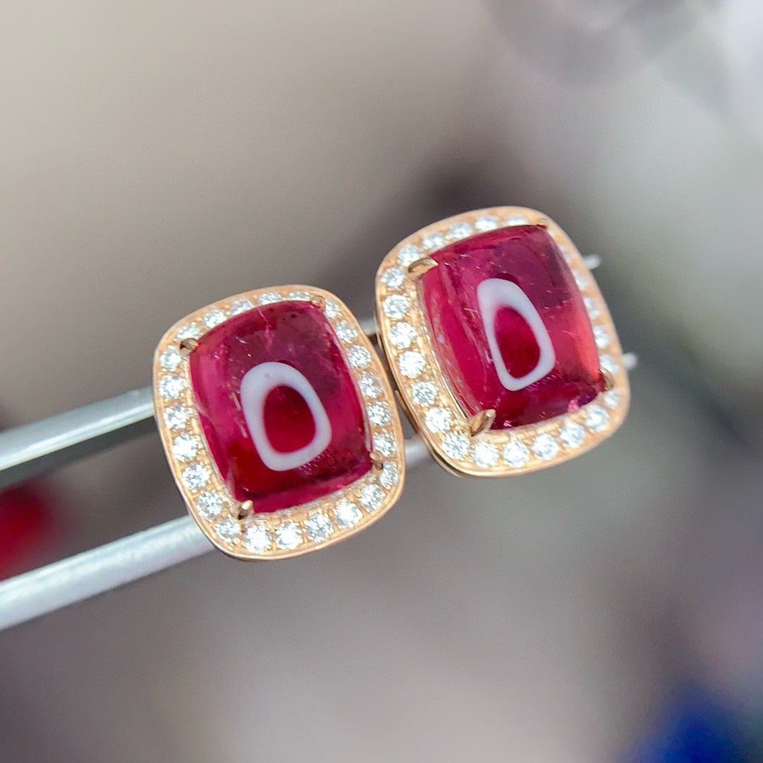 14k Gold 5.1 Ct Natural Tourmaline & Diamond Earrings - 2