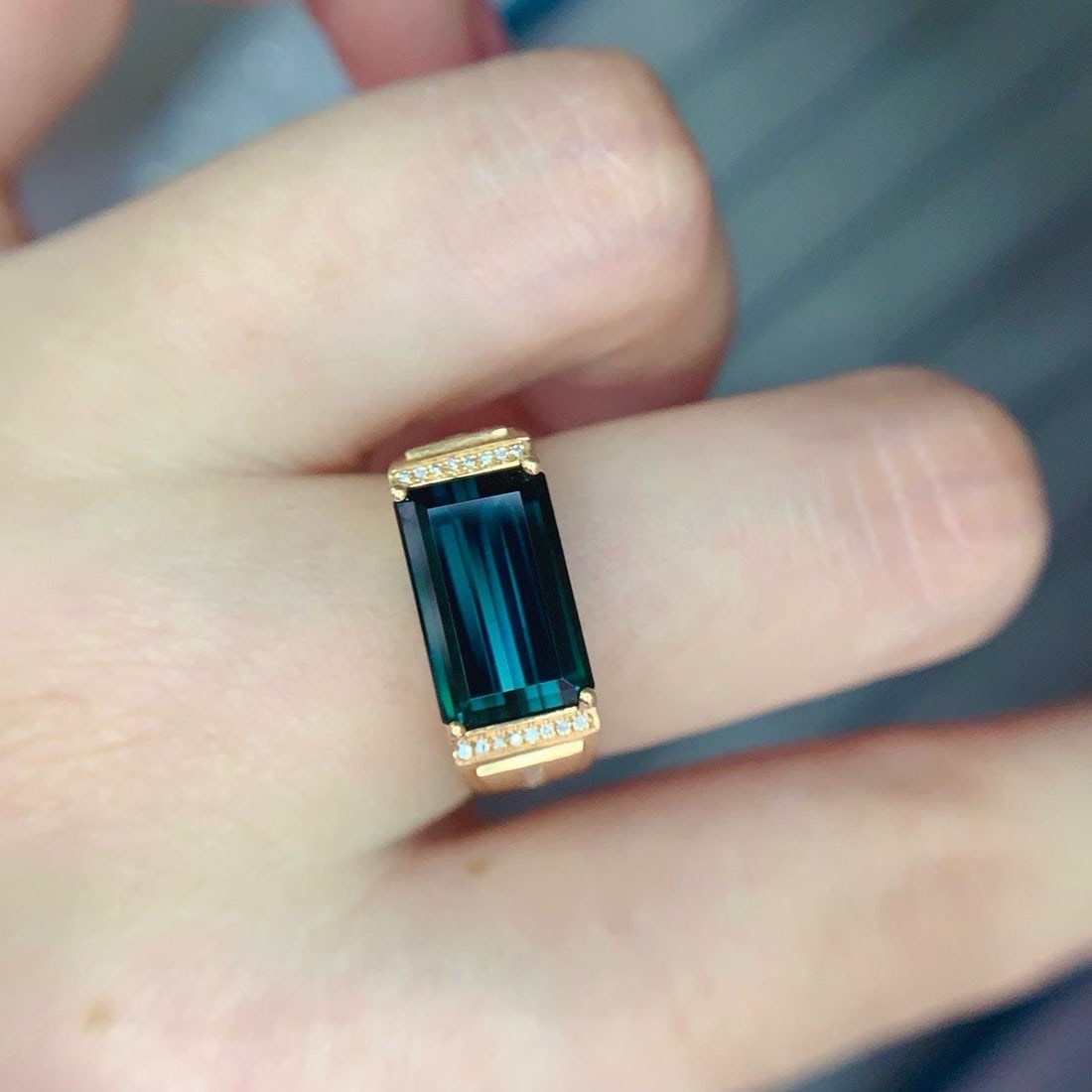 14k Gold 5 Ct Natural Tourmaline & Diamond & Men¡¯s Ring - 5
