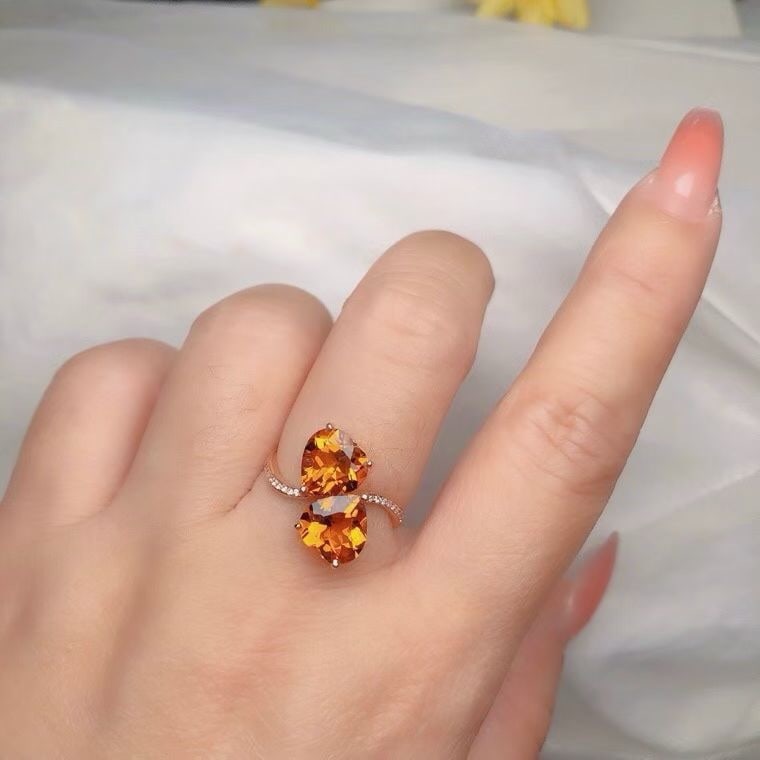 14k Gold 3.10 Ct Natural Citrine & Diamond Ring - 4