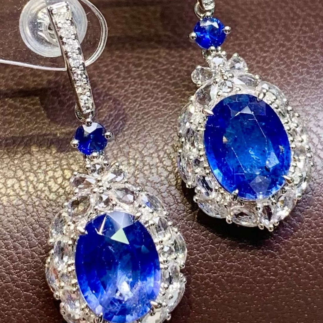 14k Gold 4.65 Ct Natural Sapphire & Diamond & Sapphire Earrings - 5