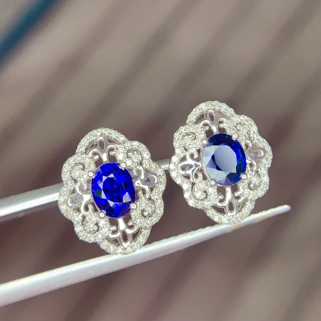 14k Gold 1.2 Ct Natural Sapphire & Diamond Earrings - 2