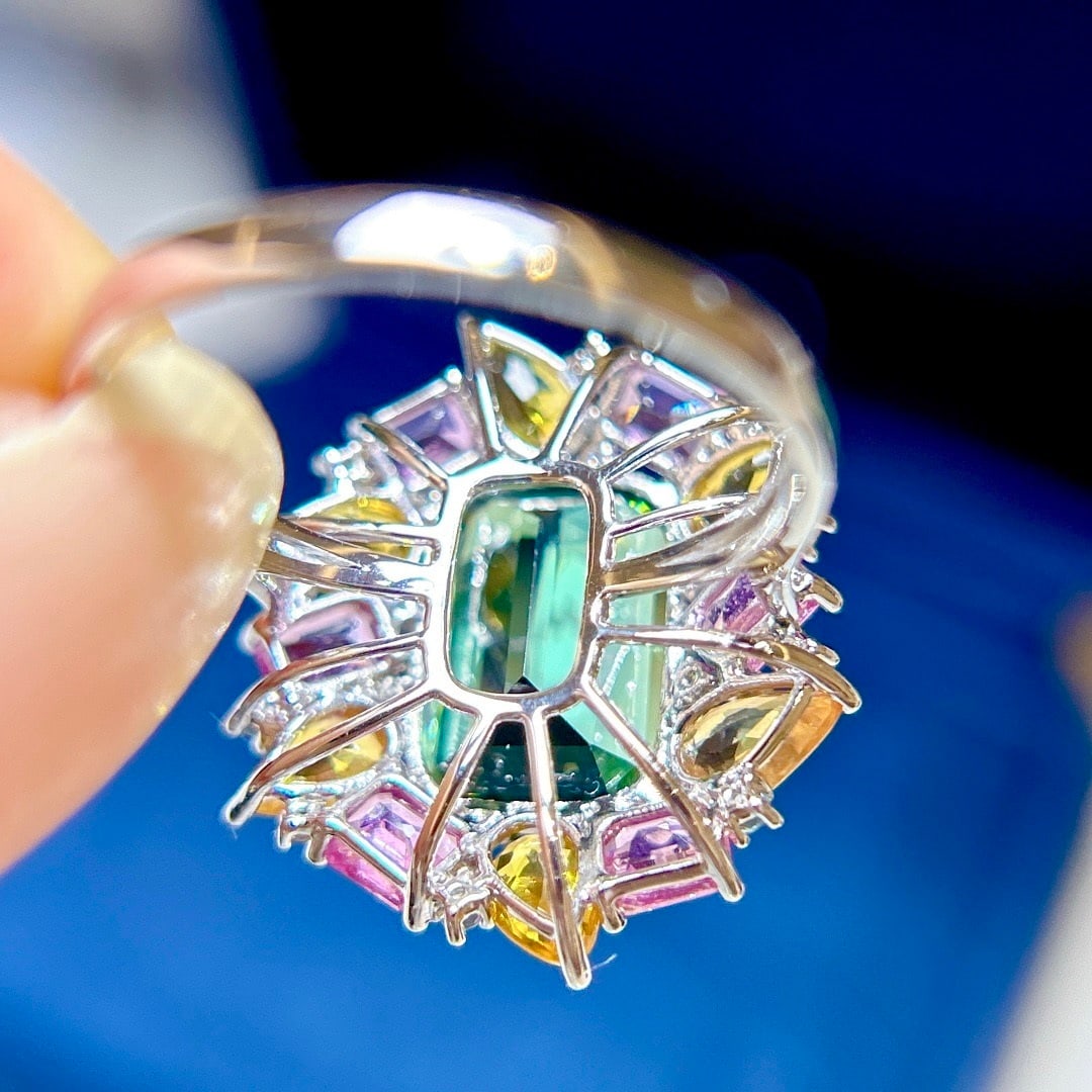 14k Gold 7.45 Ctw Natural Tourmaline & Sapphire Ring - 3